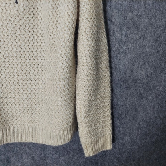 Cynthia Rowley Sweater Xl Wool Chucky Cable Off White Gold Zipper Preppy Granny - Picture 8 of 10